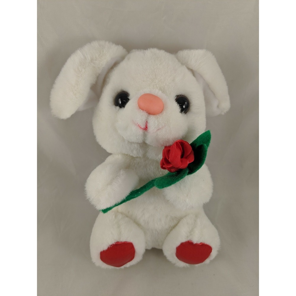 Cuddle‎ Wit White Rabbit Plush Red Rose Flower 9 Inch Stuffed Animal toy